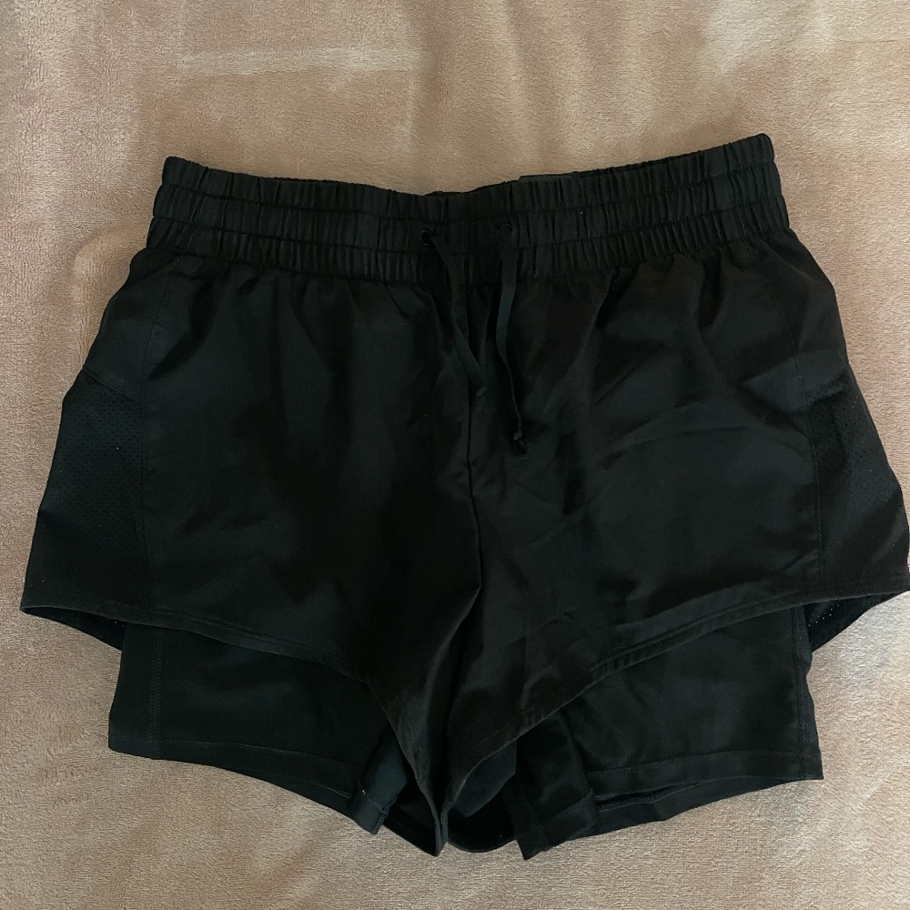 Double-layered running shorts BLACK